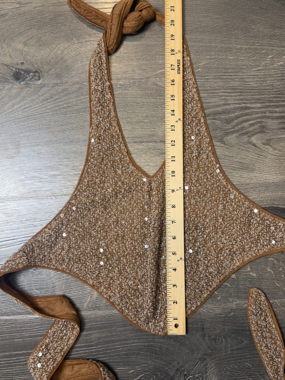 Superdown Brown Sequin Halter Crop Top - Picture 4 of 6